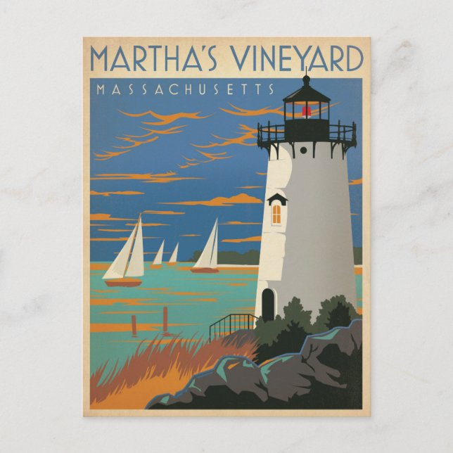 Cartão Postal De Anúncio Salvar a data | Martha's Vineyard, Farol de MÃES (Frente)