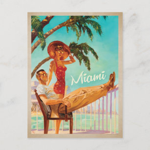 Cartão Postal De Anúncio Salvar a data   Miami, FL - casal
