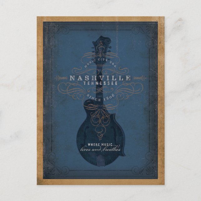 Cartão Postal De Anúncio Salvar a data | Nashville, TN - Blue Mandolin (Frente)