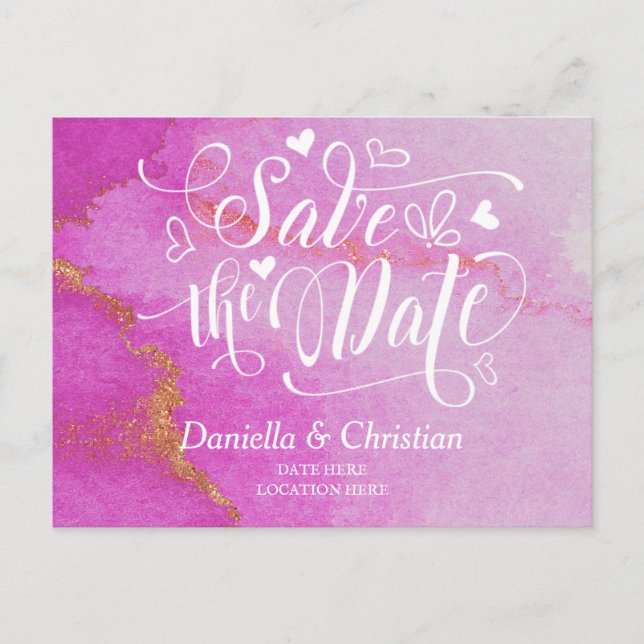 Cartão Postal De Anúncio Salvar a Data Tom de Joia Rosa (Frente)