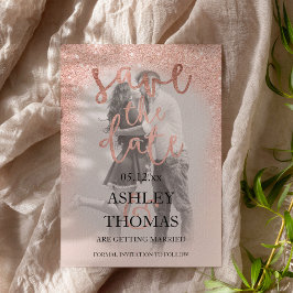 Cartão Postal De Anúncio Salvar a foto do script dourado rosa de data