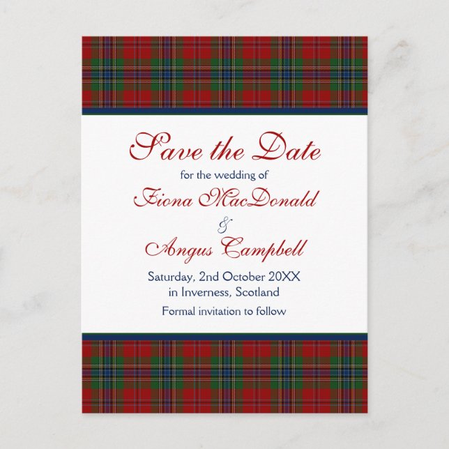 Cartão Postal De Anúncio Salvar data de casamento com Tartan McLean MacLean (Frente)