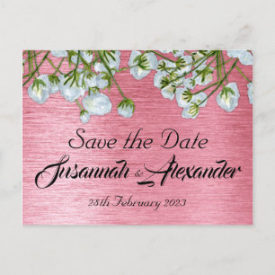 Cartão Postal De Anúncio Salvar data de casamento floral moderno rosa e bra