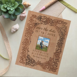 Cartão Postal De Anúncio Salvar Data de Madeira Rústica Flor Silvestre Foto