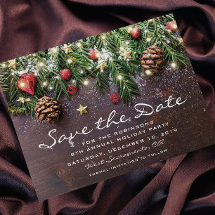 Cartão Postal De Anúncio Salvar data para a festa de Natal rústica