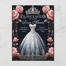 Cartão Postal De Anúncio Salvar Data/ Reserva Spanish Quinceañera Rosas