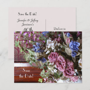 Cartão Postal De Anúncio Salvar flores do vintage da festa de aniversário