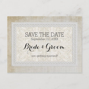 Cartão Postal De Anúncio Salvar o linho envelhecido w rústico do vintage d