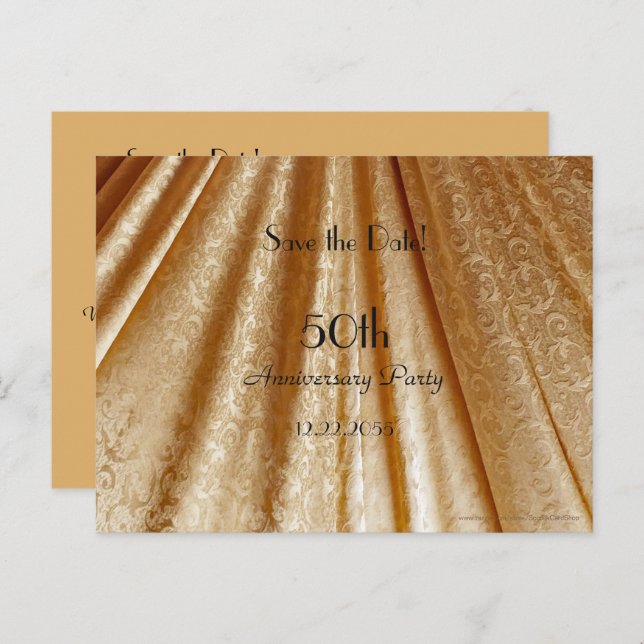 Cartão Postal De Anúncio Salve a data 50 anos Tecido Dourado Floral (Frente/Verso)