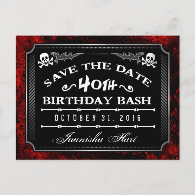 Cartão Postal De Anúncio Salve a data aniversário de 40 anos Bash Halloween (Frente)