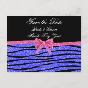 Cartão Postal De Anúncio Salve a data arco de faixas de zebra azul neon