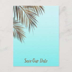 Cartão Postal De Anúncio Salve a Data Bahamas Breeze Copper Palm Aqua Blue