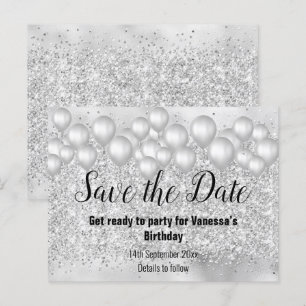 Cartão Postal De Anúncio Salve a Data Balões Prateados Brilhantes
