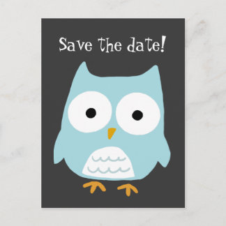 Cartão Postal De Anúncio "Salve a data!" Blue Owl Personalizado