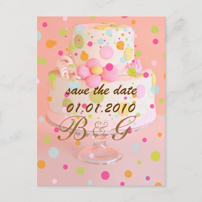 Cartão Postal De Anúncio Salve a data, bolo de casamento (Frente)
