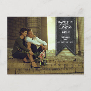 Cartão Postal De Anúncio Salve a data Cartão-postal de faixa preto e branco