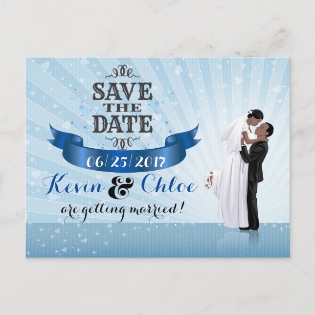 Cartão Postal De Anúncio Salve a Data (Casal Afro-Americano) (Frente)