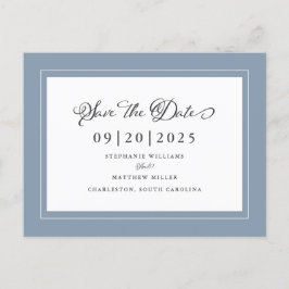 Cartão Postal De Anúncio Salve a Data | Casamento em Azul Empoeirado Elegan