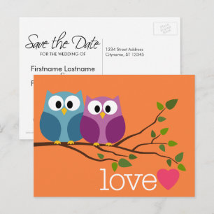 Cartão Postal De Anúncio Salve a data com o Casal Coruja de Corte