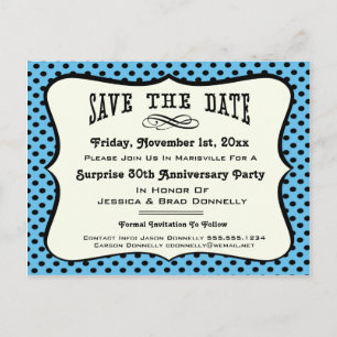 Cartão Postal De Anúncio Salve a Data da Festa Divertida de Pontos Polka Az