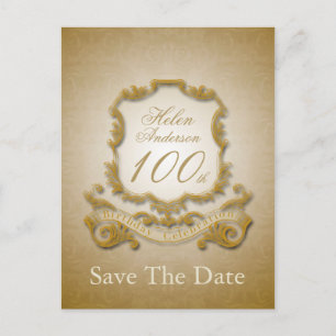 Cartão Postal De Anúncio Salve a Data de Aniversário de 100 anos Cartão Pos