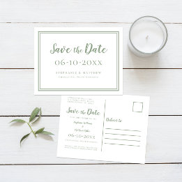 Cartão Postal De Anúncio Salve A Data De Casamento Verde E Branco Simples M