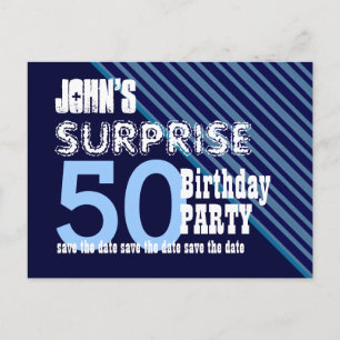 Cartão Postal De Anúncio Salve a Data Diagonal para Aniversário Surpresa do
