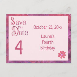 Cartão Postal De Anúncio Salve a Data do 4º Aniversário de uma Menina