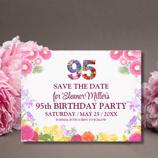 Cartão Postal De Anúncio Salve a data do 95º aniversário, Floral Blush Bloo