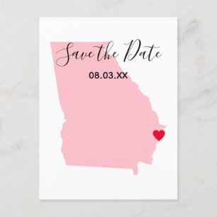 Cartão Postal De Anúncio Salve a data do coração vermelho da Geórgia rosa