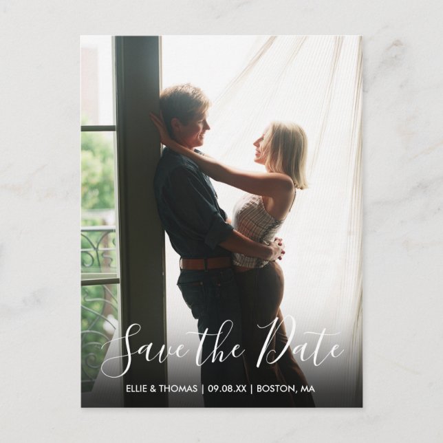 Cartão Postal De Anúncio Salve a Data Elegante Roteiro Moderno Foto (Frente)