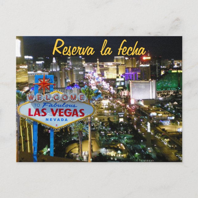 Cartão Postal De Anúncio Salve a data em Las Vegas Espanhol (Frente)