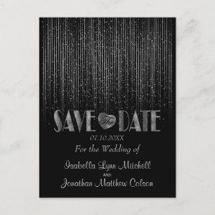 Cartão Postal De Anúncio Salve a data em um Chá leve prateado e preto