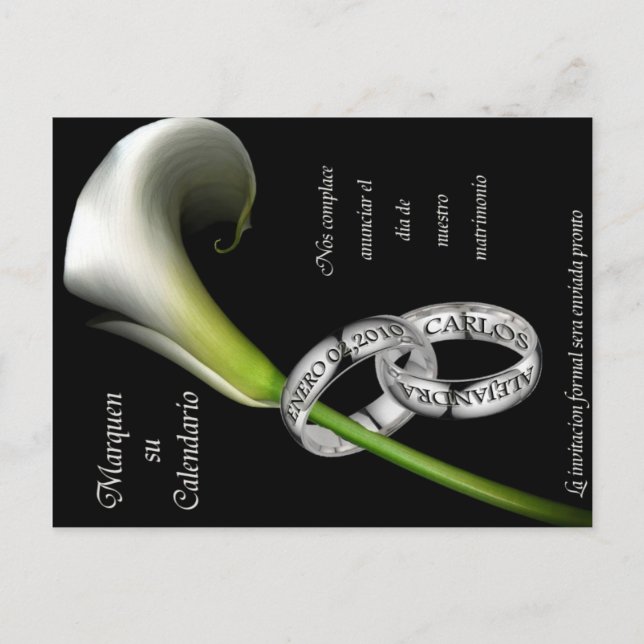 Cartão Postal De Anúncio Salve a data (espanhol) (Frente)