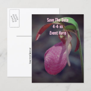 Cartão Postal De Anúncio Salve A Data Flor De Sapatinho De Dama Cor-De-Rosa