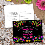 Cartão Postal De Anúncio Salve a data Floral Mexicana Fiesta Black Sweet 16<br><div class="desc">Floral Salve o Cartão-postal de data que você pode personalizar para se adequar a qualquer ocasião. A design bonito tem abundância de flores mexicanas Fiesta na frente com tipografia rosa e fundo preto. O modelo está configurado para você personalizar o cartão postal com sua data especial, sua ocasião e seu...</div>