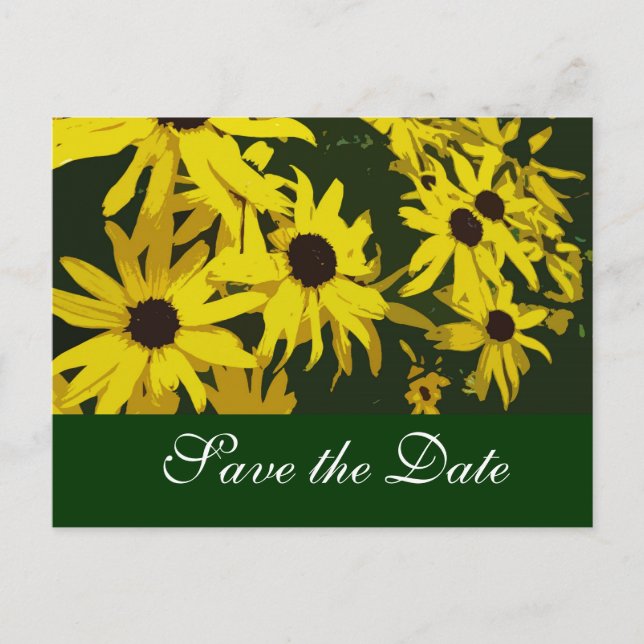 Cartão Postal De Anúncio Salve a Data, flores de margarida amarelas (Frente)