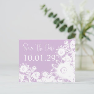Cartão Postal De Anúncio Salve A Data Flores Vintage Lavanda-Pervinca