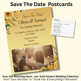 Cartão Postal De Anúncio Salve a Data - Foto com Flores Amarelas Douradas