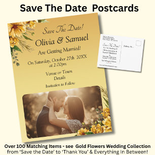 Cartão Postal De Anúncio Salve a Data - Foto com Flores Amarelas Douradas