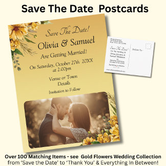 Cartão Postal De Anúncio Salve a Data - Foto com Flores Amarelas Douradas