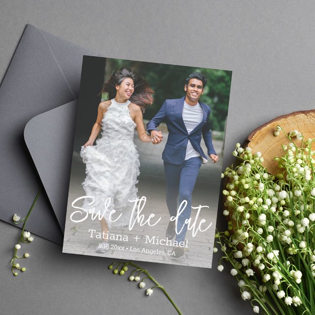 Cartão Postal De Anúncio salve a data,foto do noivo e da noiva engraçados c (Criador carregado)