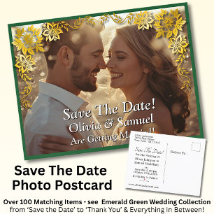 Cartão Postal De Anúncio Salve a Data, Foto -Esmeralda Verde & Dourado