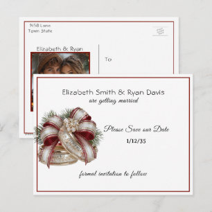 Cartão Postal De Anúncio Salve a Data Foto Pessoal & Alianças de Casamento