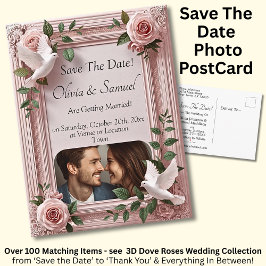 Cartão Postal De Anúncio Salve a Data, Foto - Rosas Dove & Rosa