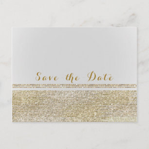 Cartão Postal De Anúncio Salve a Data Glam Chic Dourado e Branco