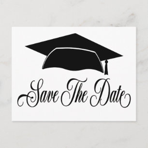 Cartão Postal De Anúncio Salve A Data Graduação - Preto e Branco Simples
