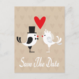 Cartão Postal De Anúncio Salve A Data Lovebird & Heart Tan Postcard