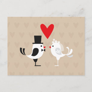 Cartão Postal De Anúncio Salve A Data Lovebird & Heart Tan Postcard