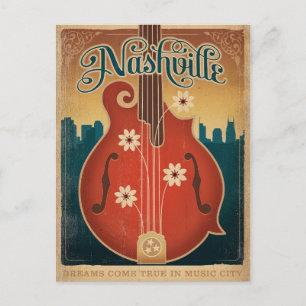 Cartão Postal De Anúncio Salve a Data Nashville, TN - Mandolina Flor